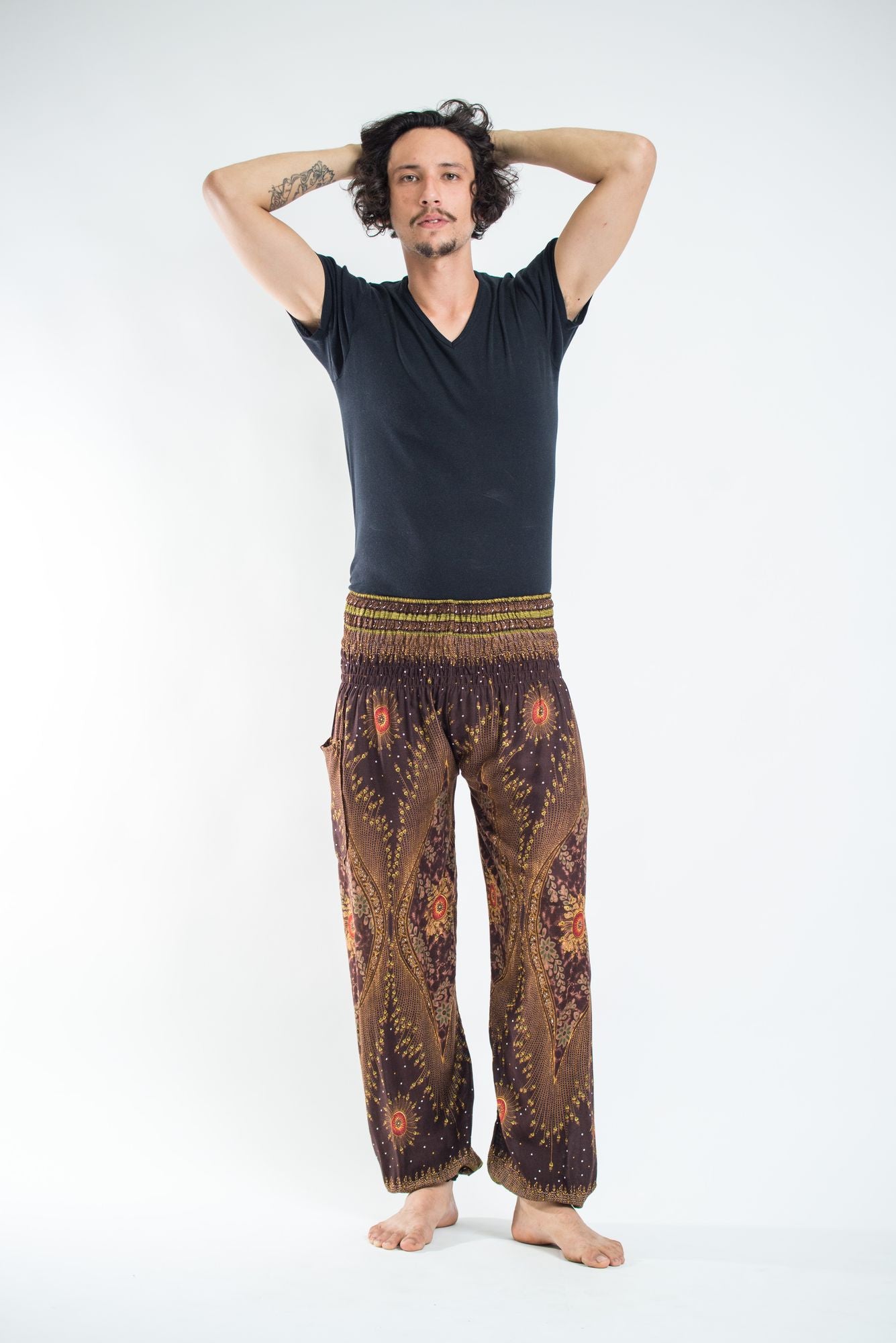 Peacock Eye Unisex Harem Pants in Brown