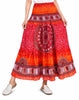 Tribal Chakras Print Rayon Smocked Midi Skirt in Orange