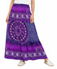 Tribal Chakras Print Rayon Smocked Midi Skirt in Purple
