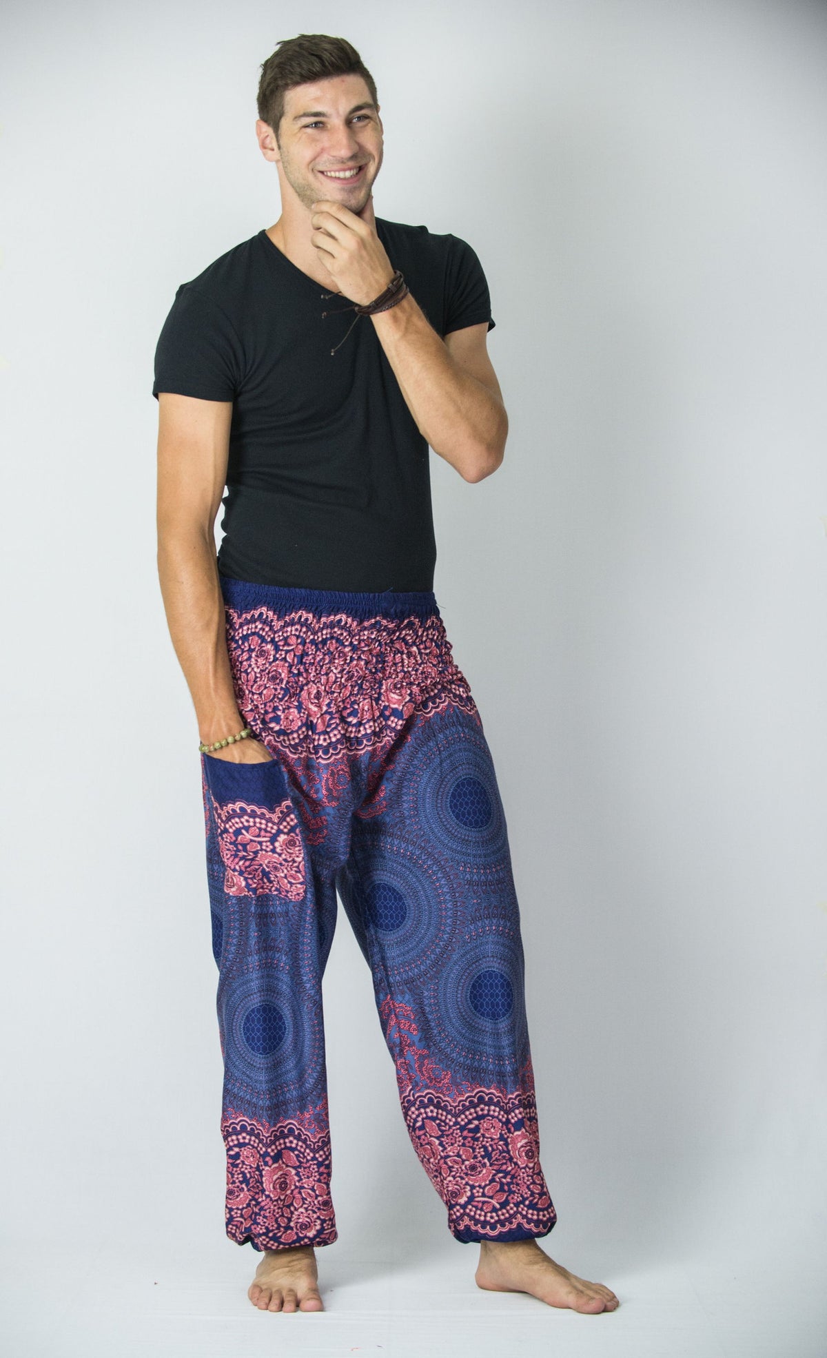 Geometric Mandalas Unisex Harem Pants in Blue