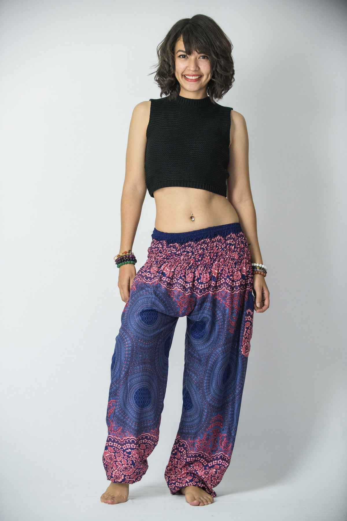 Geometric Mandalas Unisex Harem Pants in Blue