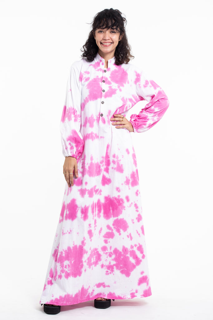 Tie Dye Long Sleeve Maxi Dress in Pink Sure Design Wholesale Tie Dye Long Sleeve Maxi Dress in Pink Sure Design Wholesale
