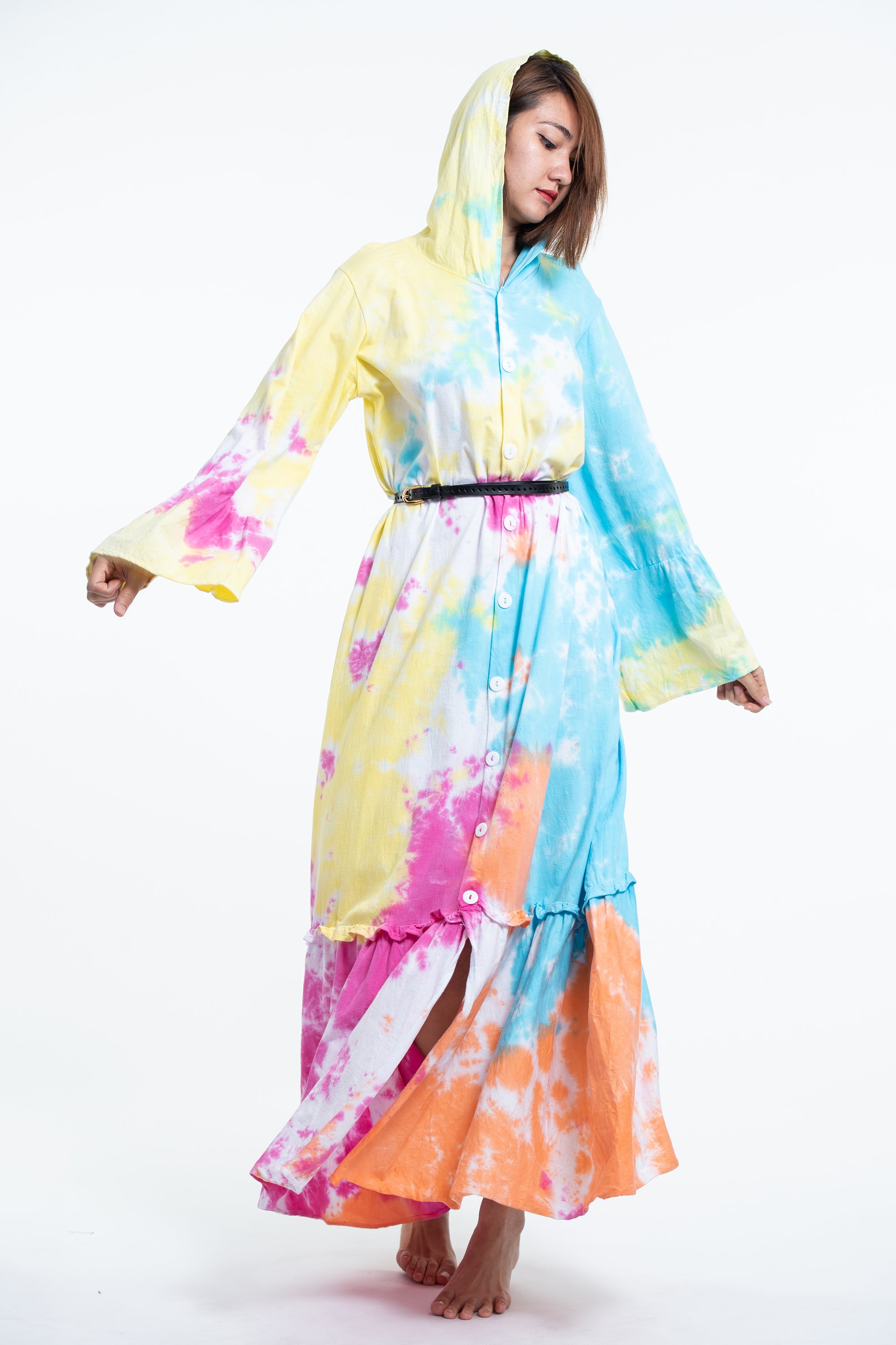 Tie Dye Hoodie Long Sleeve Maxi Dress in Cotton Candy Sure Design Wholesale Tie Dye Hoodie Long Sleeve Maxi Dress in Cotton Candy Sure Design Wholesale