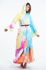 Tie Dye Hoodie Long Sleeve Maxi Dress in Cotton Candy