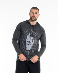 Sure Design Unisex Hand of Om Hoodie Silver on Black