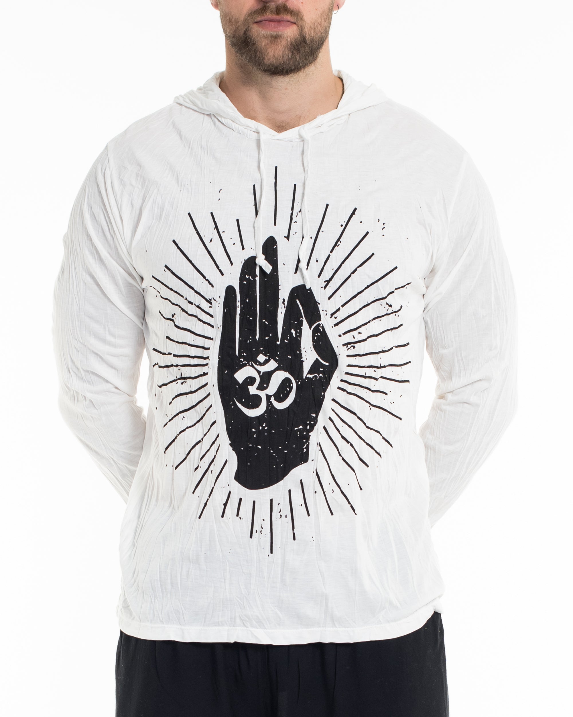 Sure Design Unisex Hand of Om Hoodie White