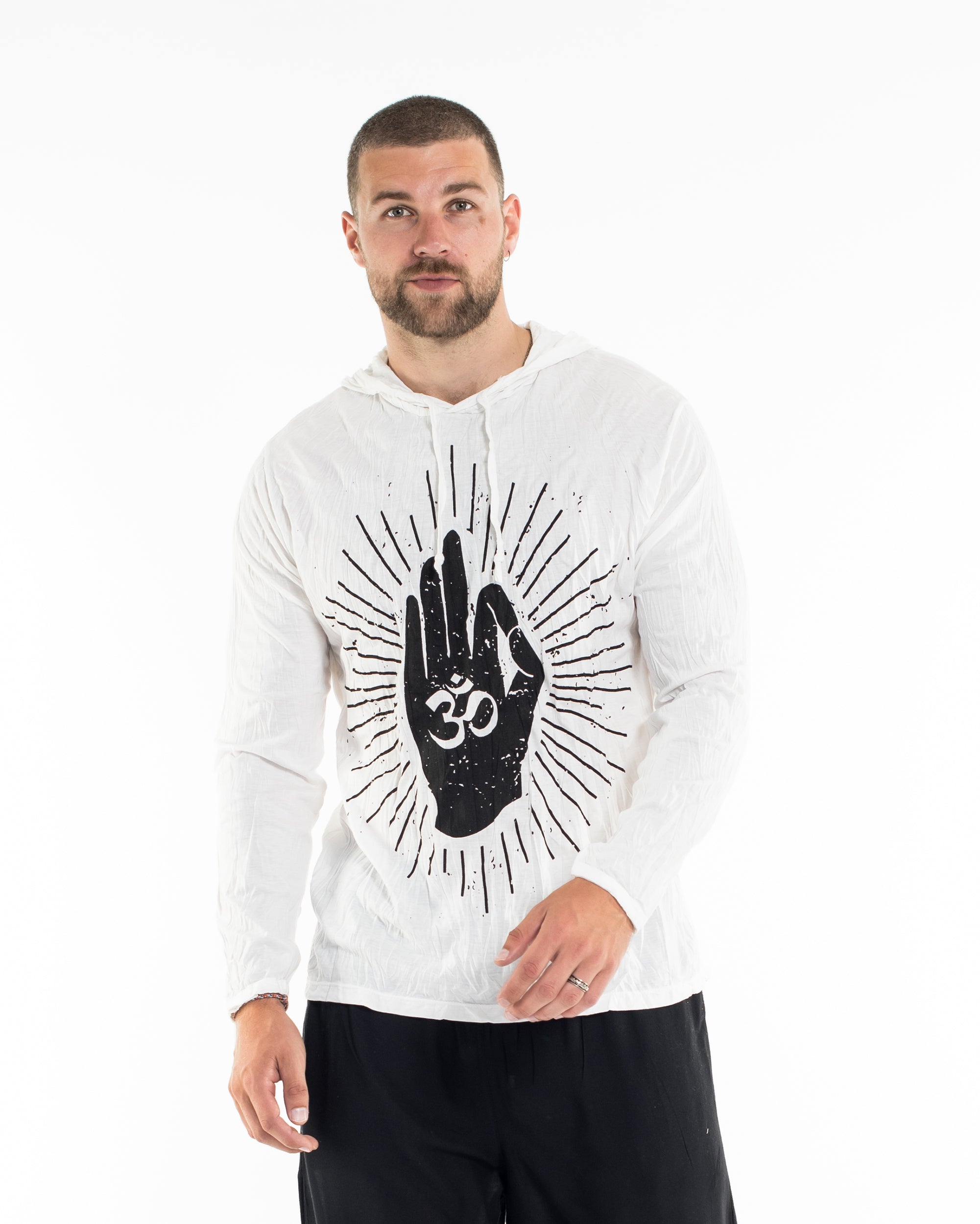 Sure Design Unisex Hand of Om Hoodie White