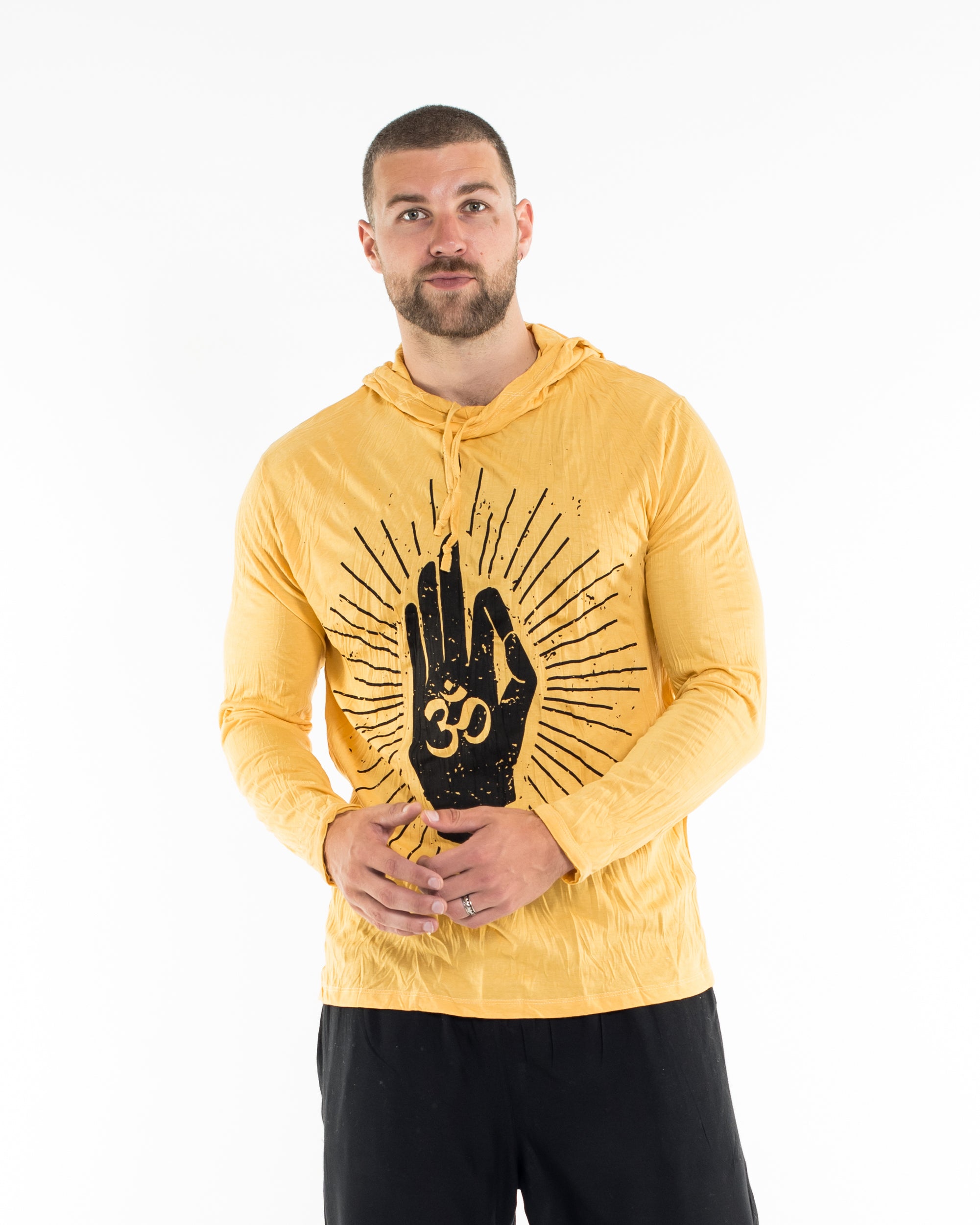 Sure Design Unisex Hand of Om Hoodie Yellow