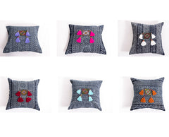 Assorted set of 10 Hill Tribe Indigo Cotton Pillow covers with Beautiful Tassels