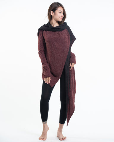 Hoodie Shawl Cardigan in Maroon