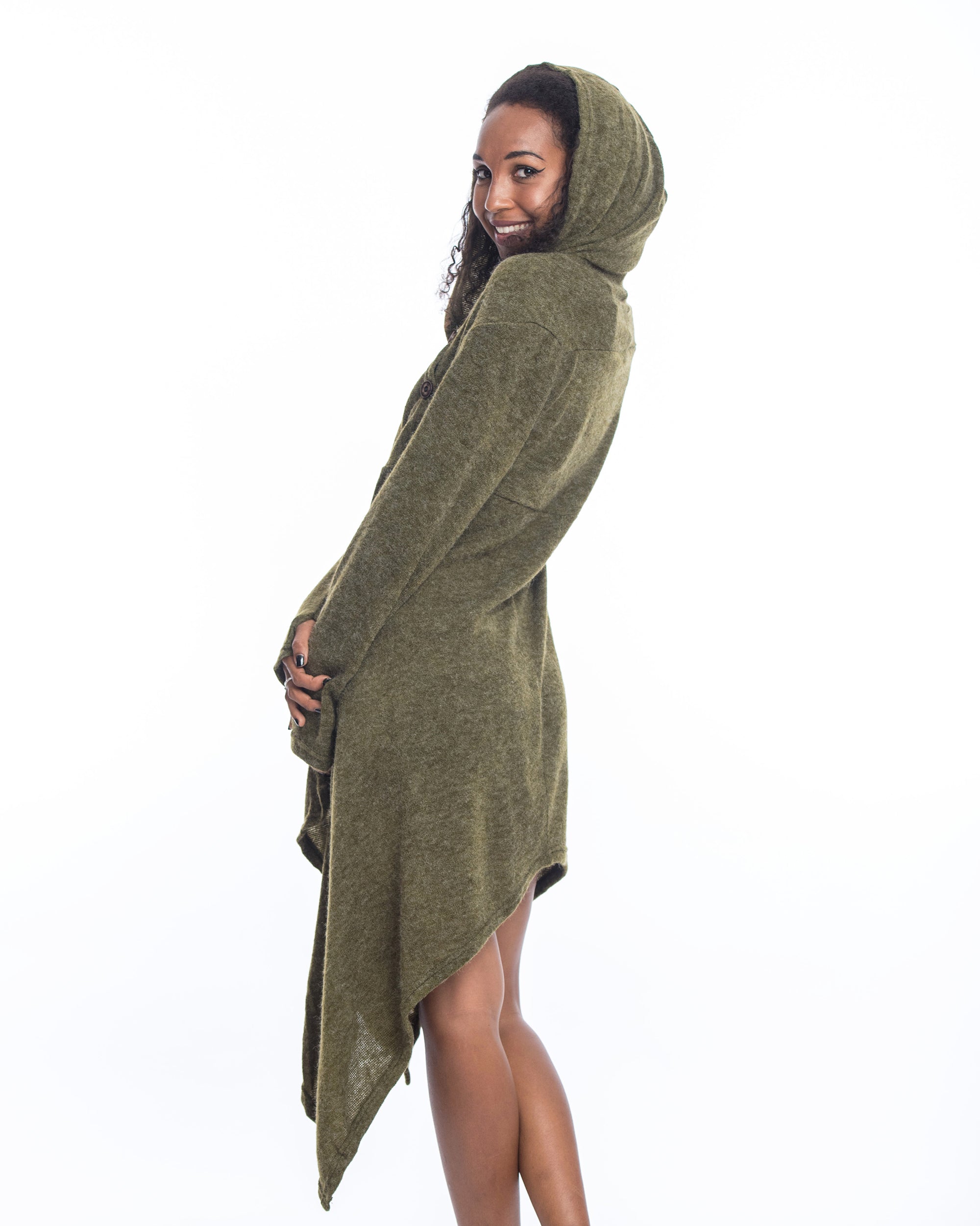 Hooded Pixie Sweater Dress in Green