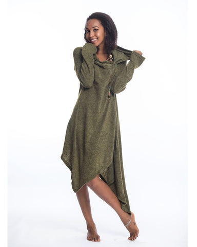 Hooded Pixie Sweater Dress in Green