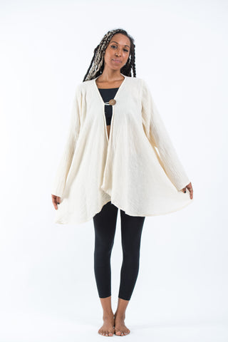 Women's Crinkled Hill Tribe Cotton Cardigan in Off White