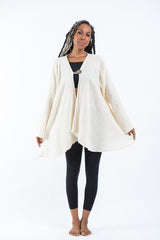 Women's Crinkled Hill Tribe Cotton Cardigan in Off White