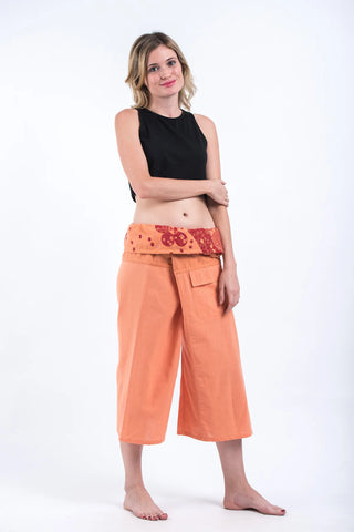 Cropped Fisherman Pants with Pattern Waist Band in Orange