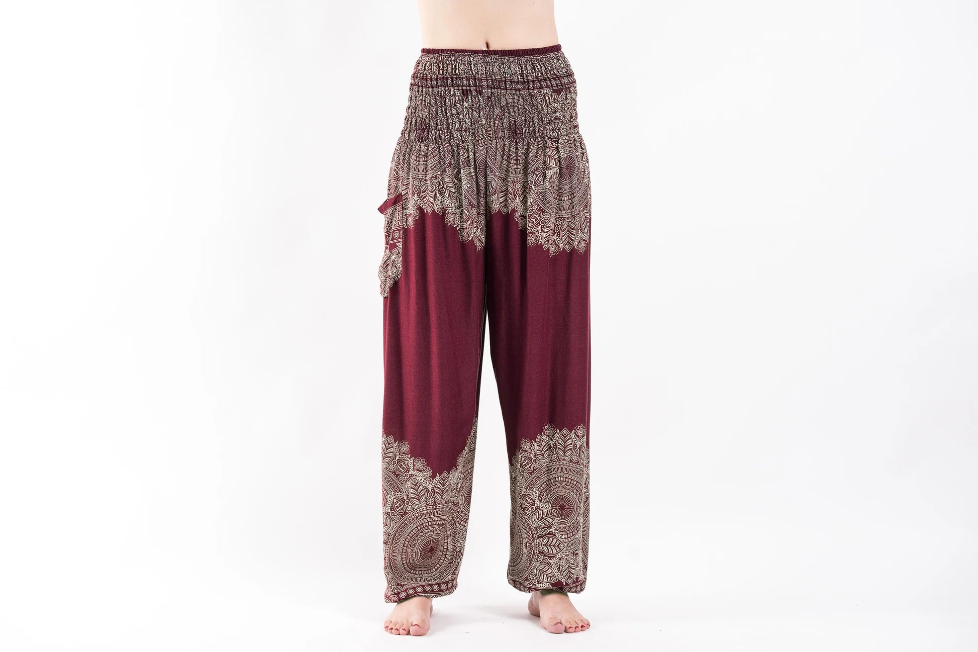 Floral Mandalas Unisex Harem Pants in Maroon