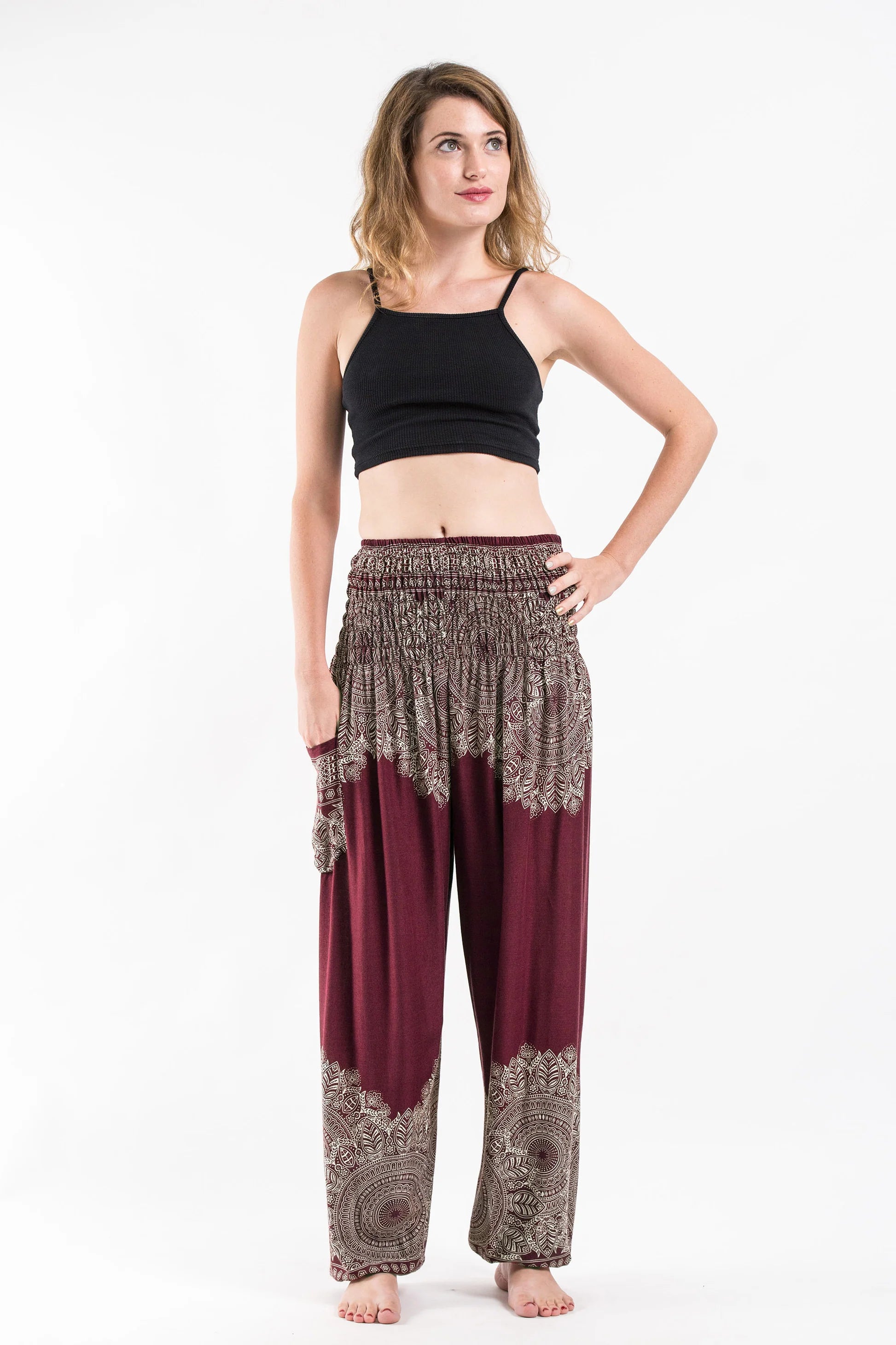 Floral Mandalas Unisex Harem Pants in Maroon
