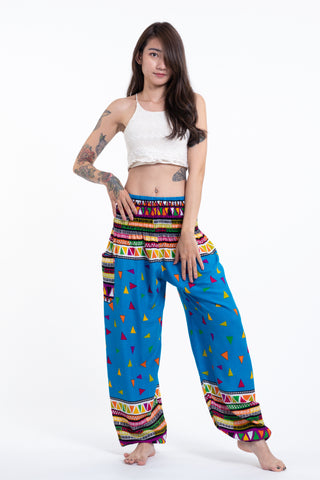 Triangles Unisex Harem Pants in Ocean Blue