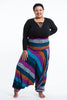 Plus Size Boho Striped Drop Crotch Harem Pants in Blue