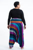Plus Size Boho Striped Drop Crotch Harem Pants in Blue