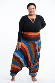 Plus Size Boho Striped Drop Crotch Harem Pants in Rust
