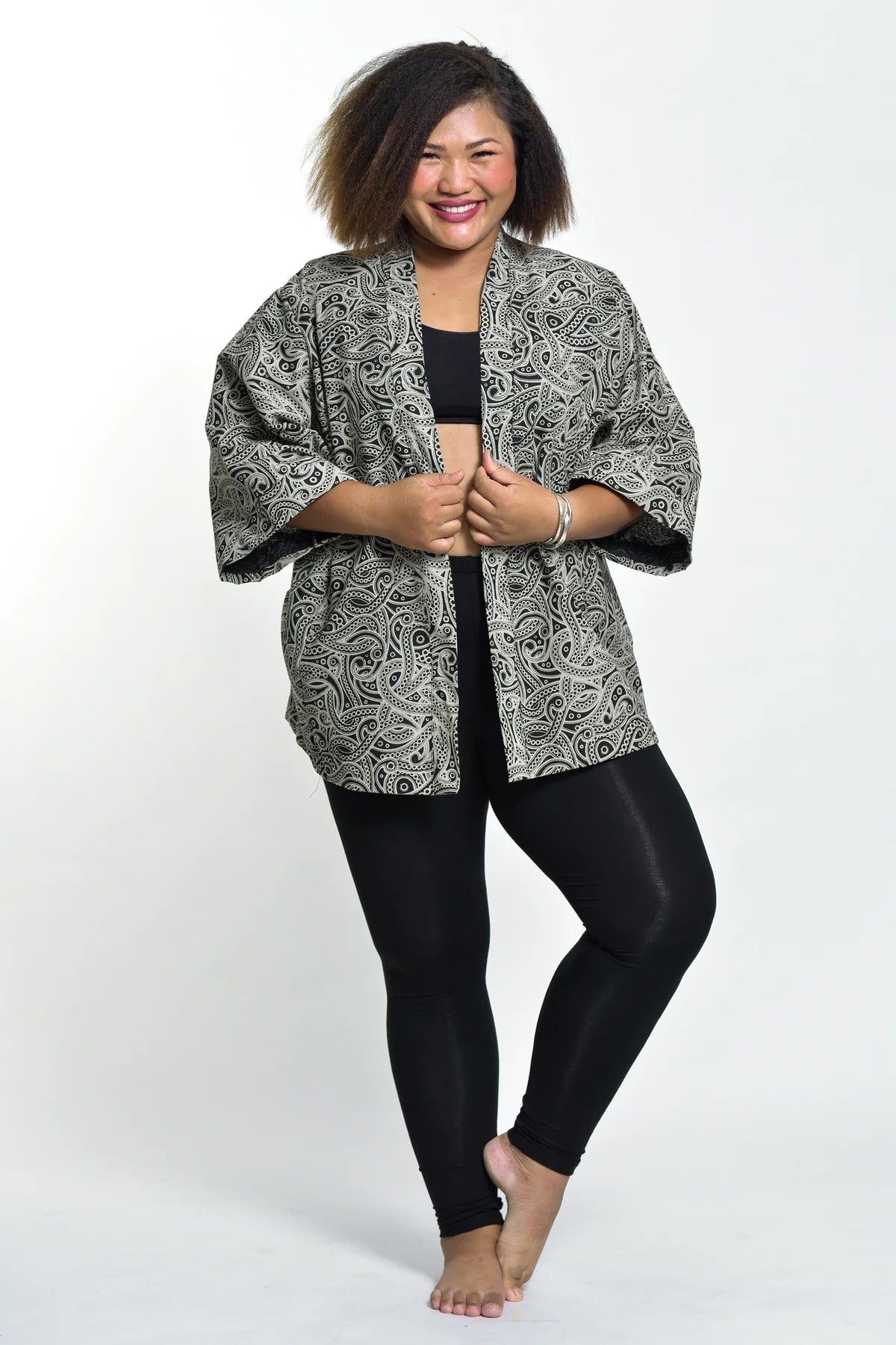 Unisex Paisley Print Cotton Kimono Cardigan in Black