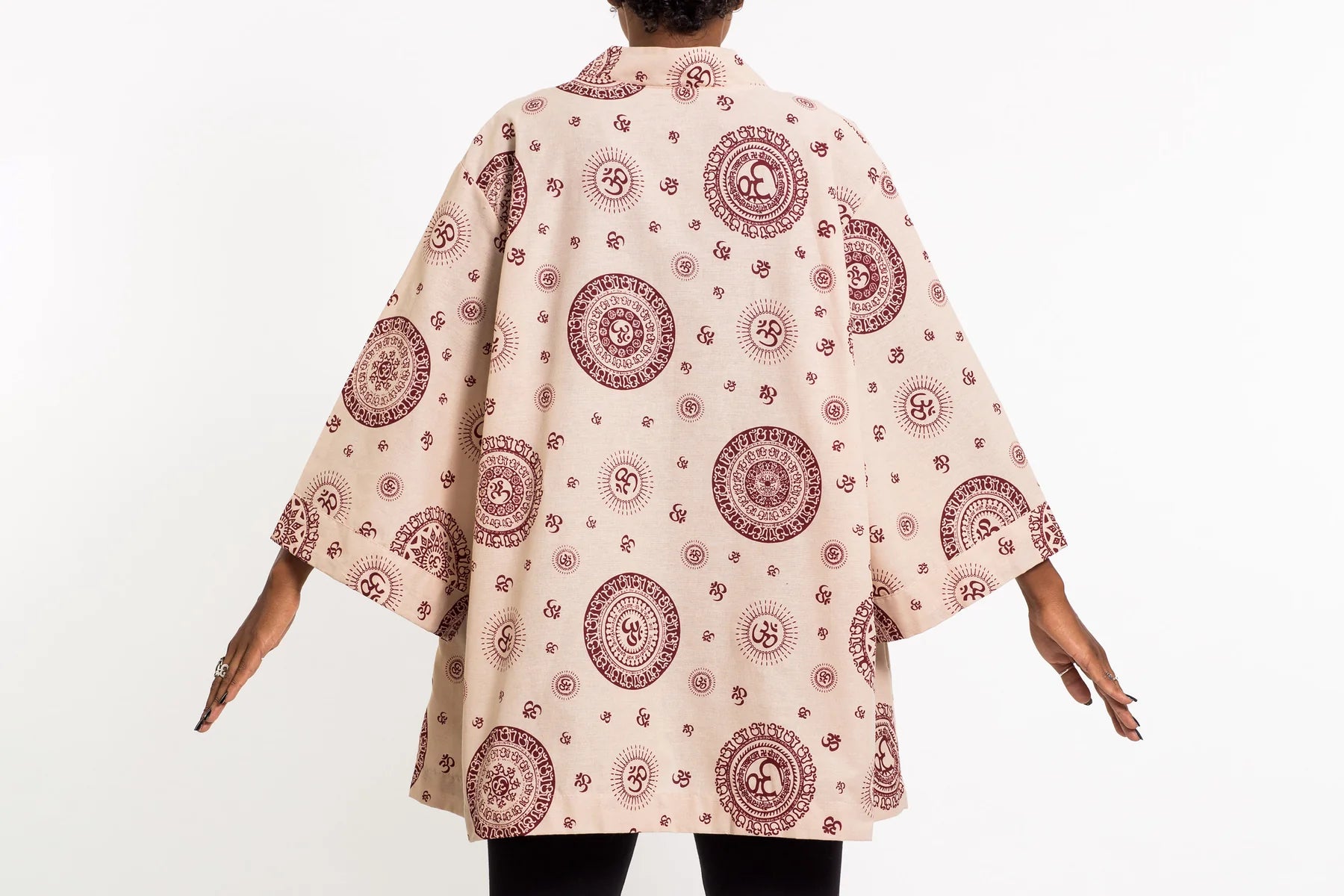 Unisex Ohm Print Cotton Kimono Cardigan in Cream