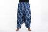 Plus Size Fan Prints Women's Low Cut Cotton Harem Pants in Indigo