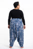 Plus Size Patchwork Prints Unisex Low Cut Cotton Harem Pants in Indigo