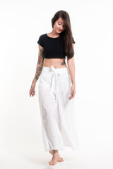 Women's Cotton Wrap Palazzo Pants in Solid White
