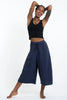 Women's Crinkled Cotton Cropped Pants in Navy