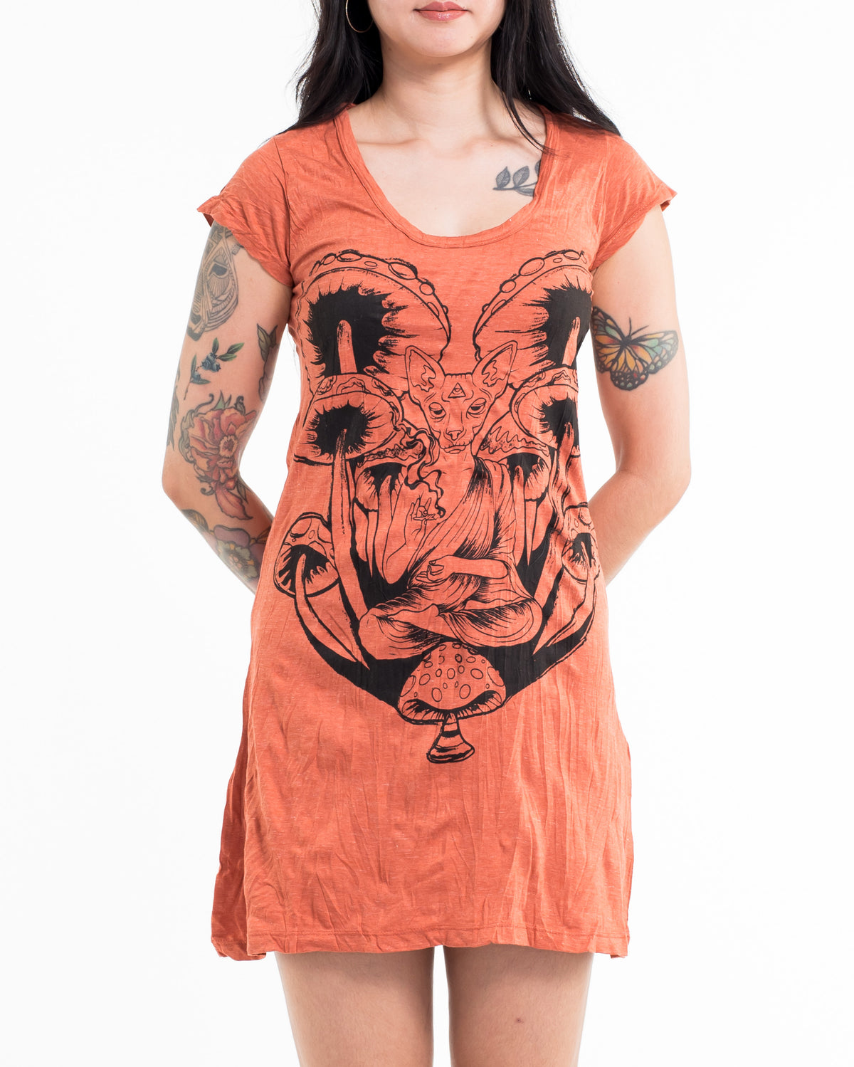 Sure Design Women's Spiritual Shroom Cat Dress Orange
