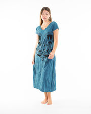 Sure Design Womens Spirit Shroom Cat V Neck Tee Dress Denim Blue