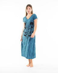Sure Design Womens Spirit Shroom Cat V Neck Tee Dress Denim Blue