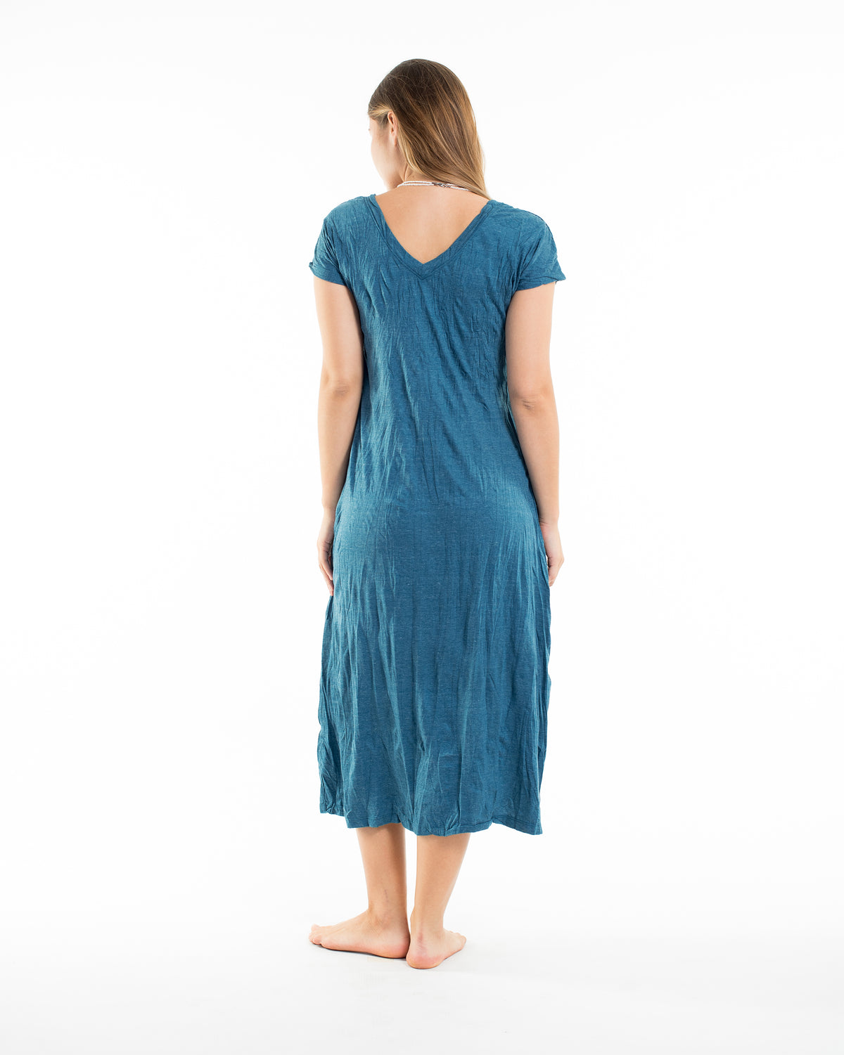 Sure Design Womens Spirit Shroom Cat V Neck Tee Dress Denim Blue
