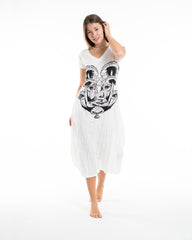 Sure Design Womens Spirit Shroom Cat V Neck Tee Dress White