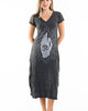 Sure Design Womens Hand of Om V Neck Tee Dress Silver on Black