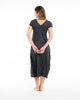 Sure Design Womens Hand of Om V Neck Tee Dress Silver on Black