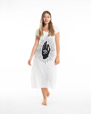Sure Design Womens Hand of Om V Neck Tee Dress White