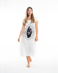 Sure Design Womens Hand of Om V Neck Tee Dress White