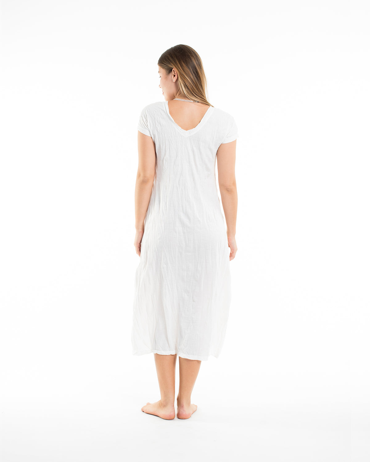 Sure Design Womens Hand of Om V Neck Tee Dress White