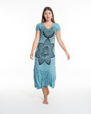 Wholesale Sure Design Womens Sacred Geometry Mandala V Neck Tee Dress Turquoise - $10.00