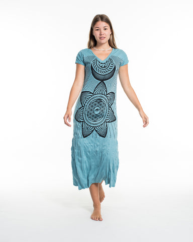 Sure Design Womens Sacred Geometry Mandala V Neck Tee Dress Turquoise