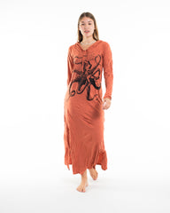 Sure Design Womens Octopus Long Sleeve Hoodie Dress Orange