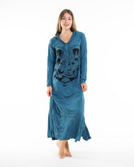Sure Design Womens Spiritual Shroom Cat Long Sleeve Hoodie Dress Denim Blue