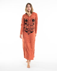 Sure Design Womens Spiritual Shroom Cat Long Sleeve Hoodie Dress Orange