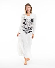Sure Design Womens Spiritual Shroom Cat Long Sleeve Hoodie Dress White