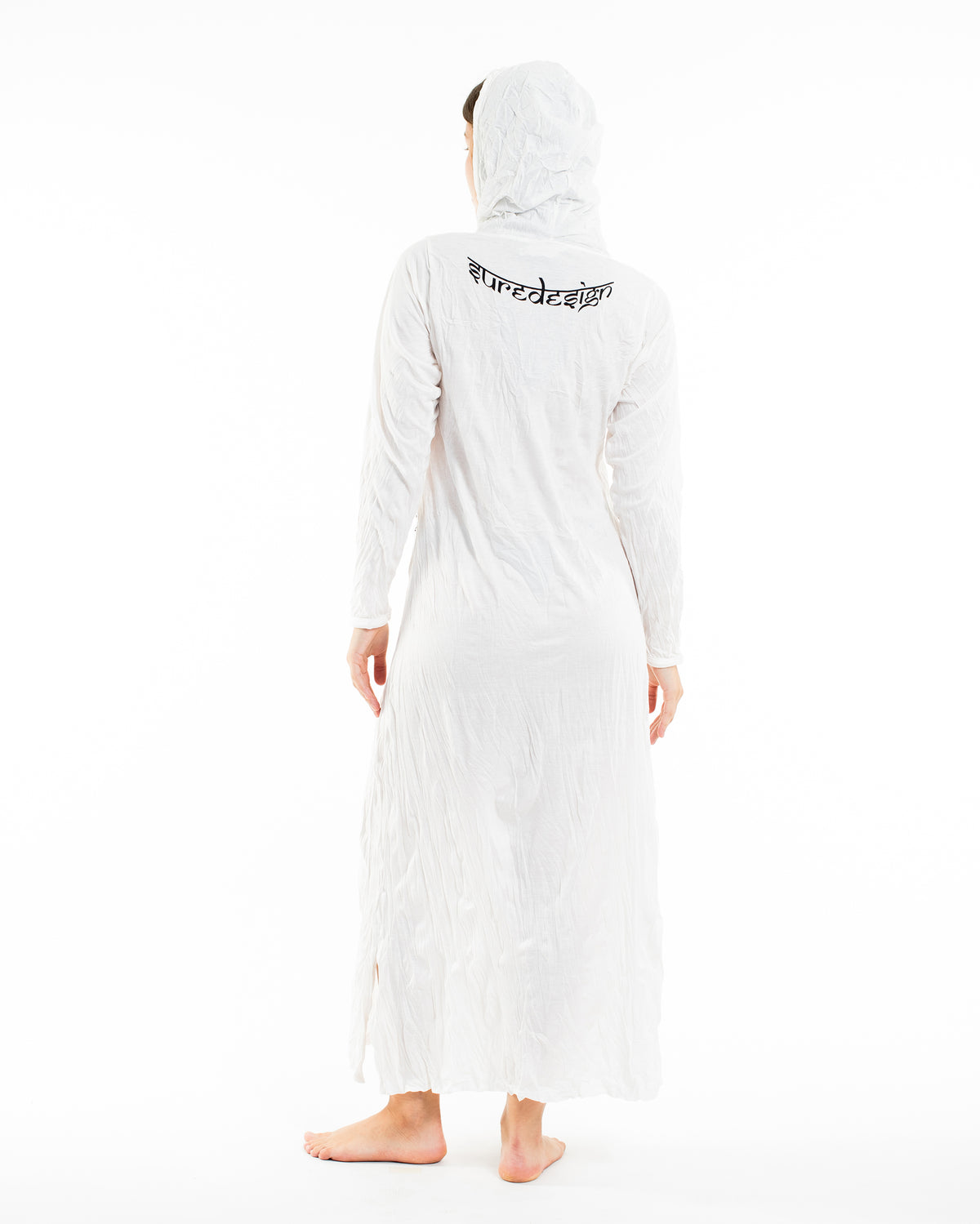 Sure Design Womens Spiritual Shroom Cat Long Sleeve Hoodie Dress White