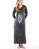 Sure Design Womens Hand of Om Long Sleeve Hoodie Dress Silver on Black