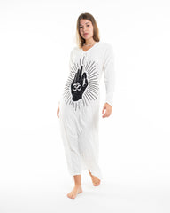 Sure Design Womens Hand of Om Long Sleeve Hoodie Dress White